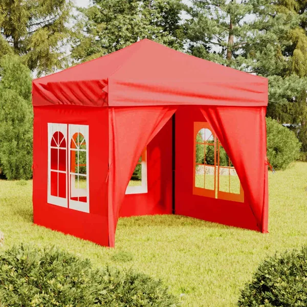 Tente de réception pliable avec parois Rouge 2x2 m