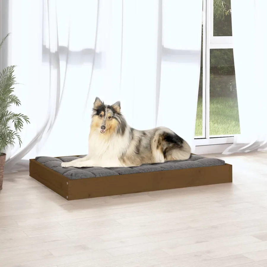 Lit pour chien Marron miel 91,5x64x9 cm Bois de pin solide - 3