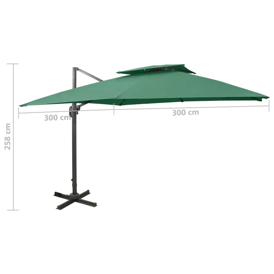 Parasol de jardin en porte-à-faux avec double toit vert - 9
