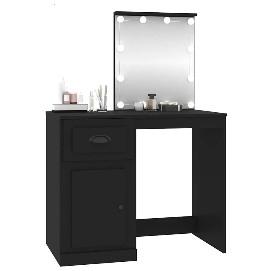 Coiffeuse avec LED noir 90x50x132,5 cm bois d'ingénierie - 4