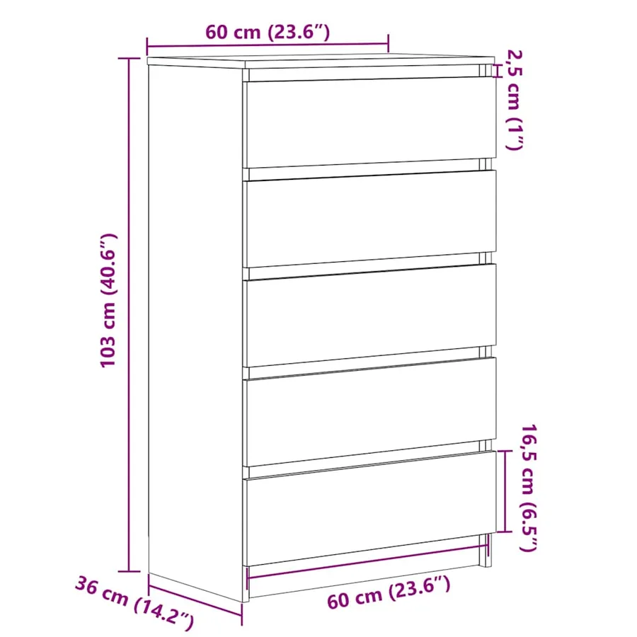 Commode Chêne sonoma 60x36x103 cm Bois d'ingénierie - 10