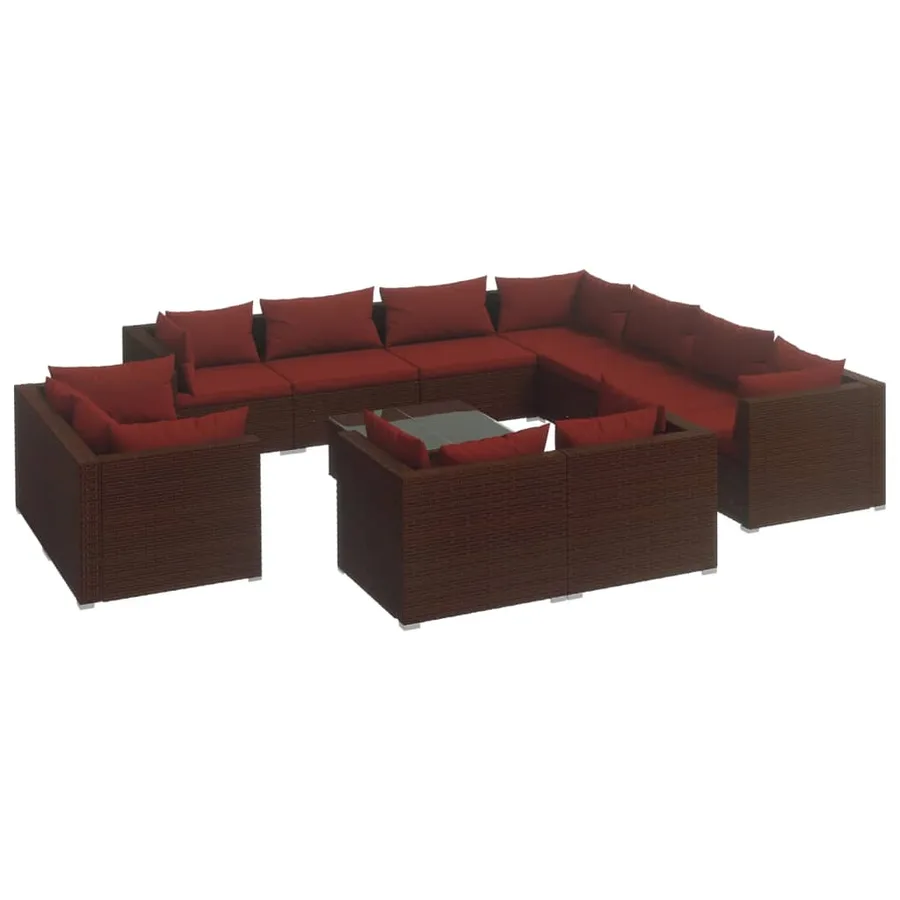 Salon de jardin 12 pcs avec coussins Marron Résine tressée - 2