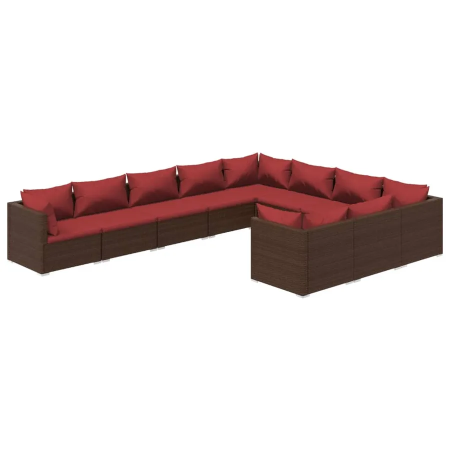 Salon de jardin 10 pcs avec coussins Résine tressée Marron - 2