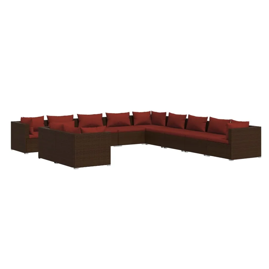 Salon de jardin 11 pcs avec coussins marron résine tressée - 2