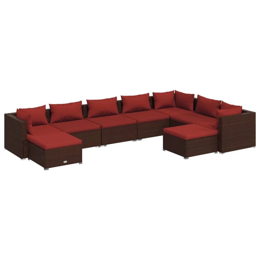 Salon de jardin 9 pcs avec coussins Résine tressée Marron - 2
