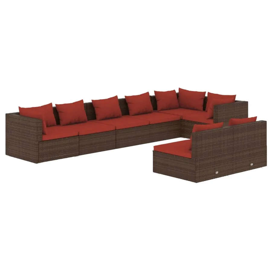 Salon de jardin avec coussins 8 pcs marron résine tressée - 2