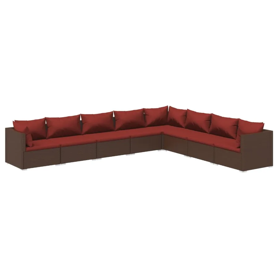 Salon de jardin 8 pcs avec coussins résine tressée marron - 2