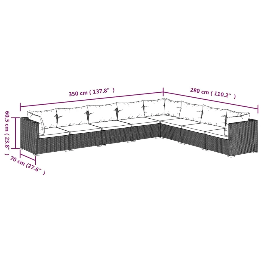 Salon de jardin 8 pcs avec coussins résine tressée marron - 5