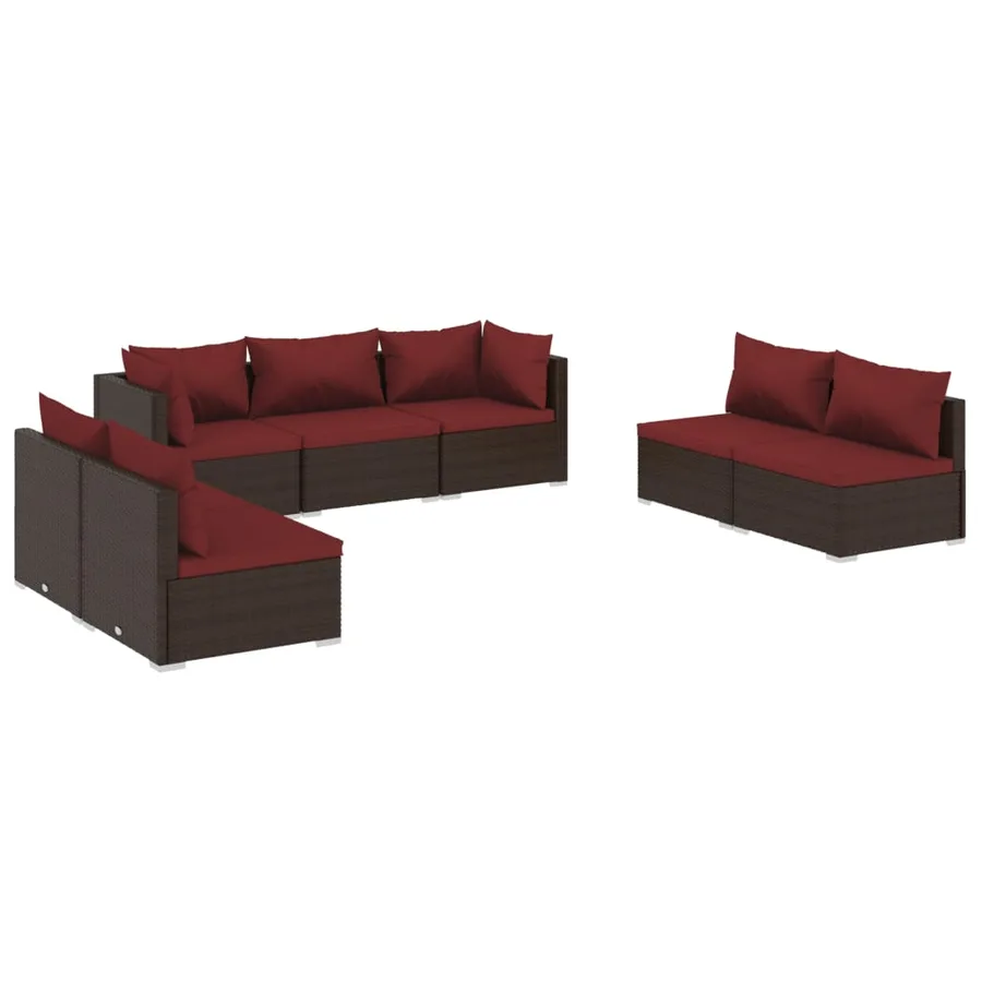 Salon de jardin 7 pcs avec coussins Résine tressée Marron - 2