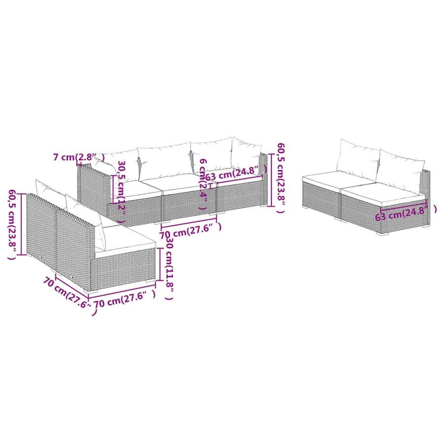 Salon de jardin 7 pcs avec coussins Résine tressée Marron - 7