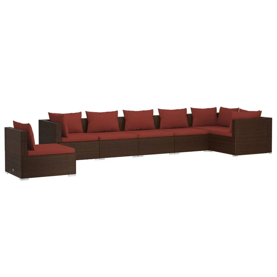 Salon de jardin 7 pcs avec coussins Résine tressée Marron - 2