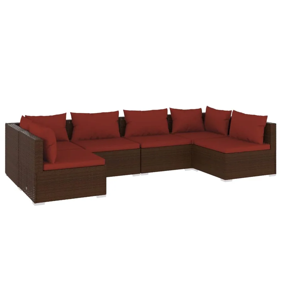 Salon de jardin 6 pcs avec coussins Résine tressée Marron - 2