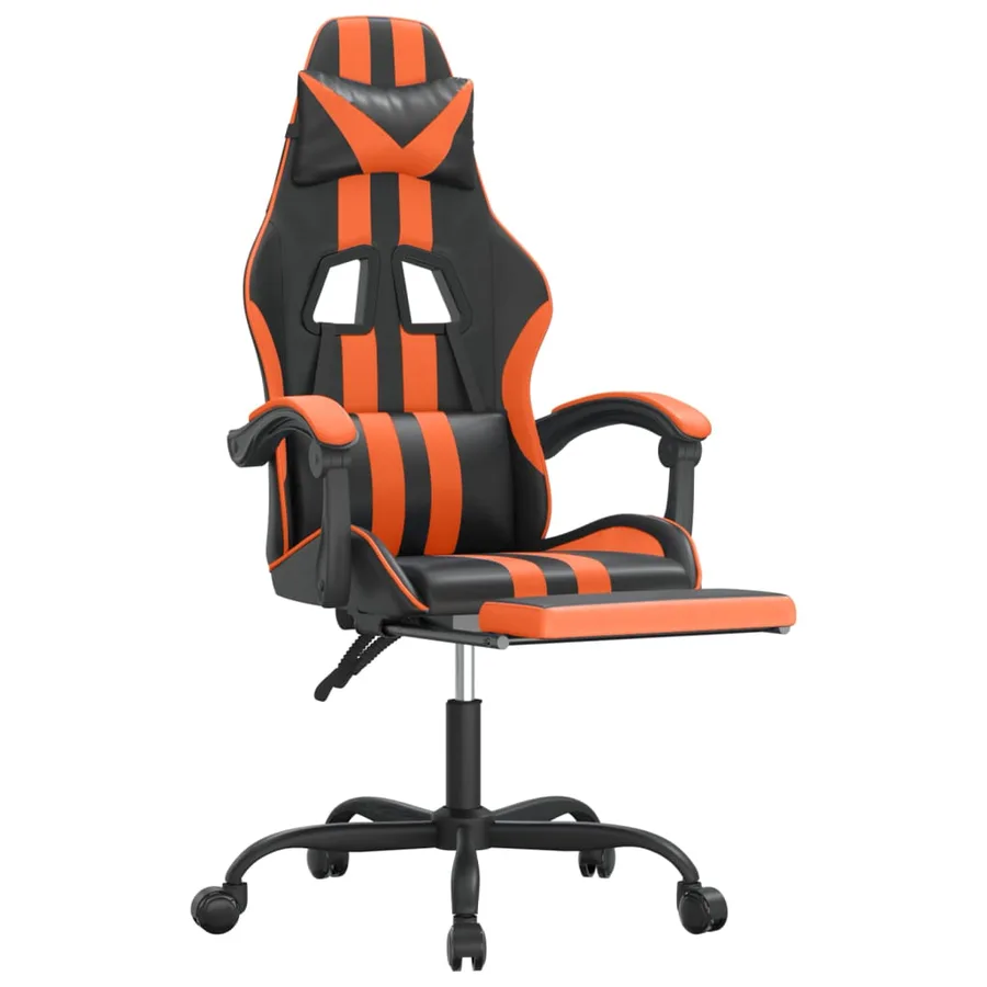 Chaise de jeu pivotante repose-pied Noir et orange Similicuir - 6