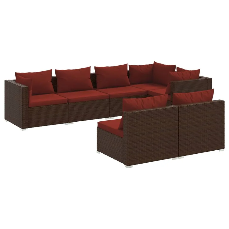 Salon de jardin avec coussins 7 pcs marron résine tressée - 2