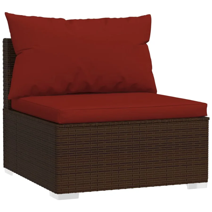 Salon de jardin avec coussins 7 pcs marron résine tressée - 4