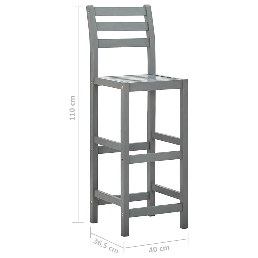 Tabourets de bar lot de 4 gris bois d'acacia massif - 7