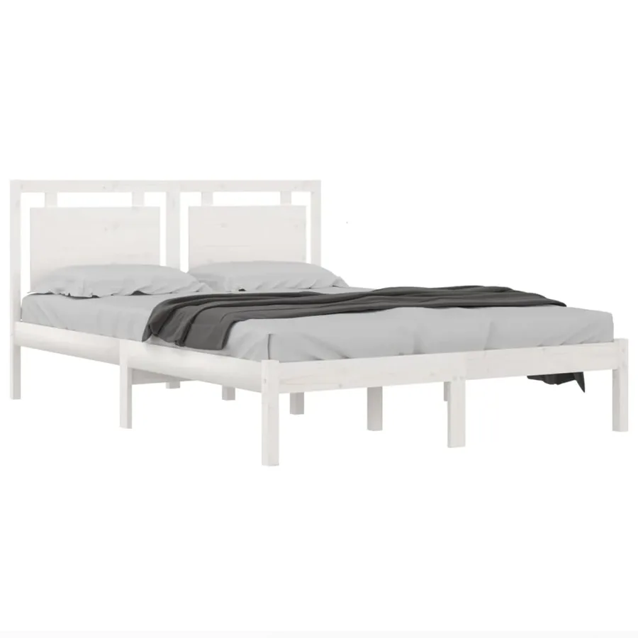 Cadre de lit sans matelas blanc 200x200 cm bois massif - 3