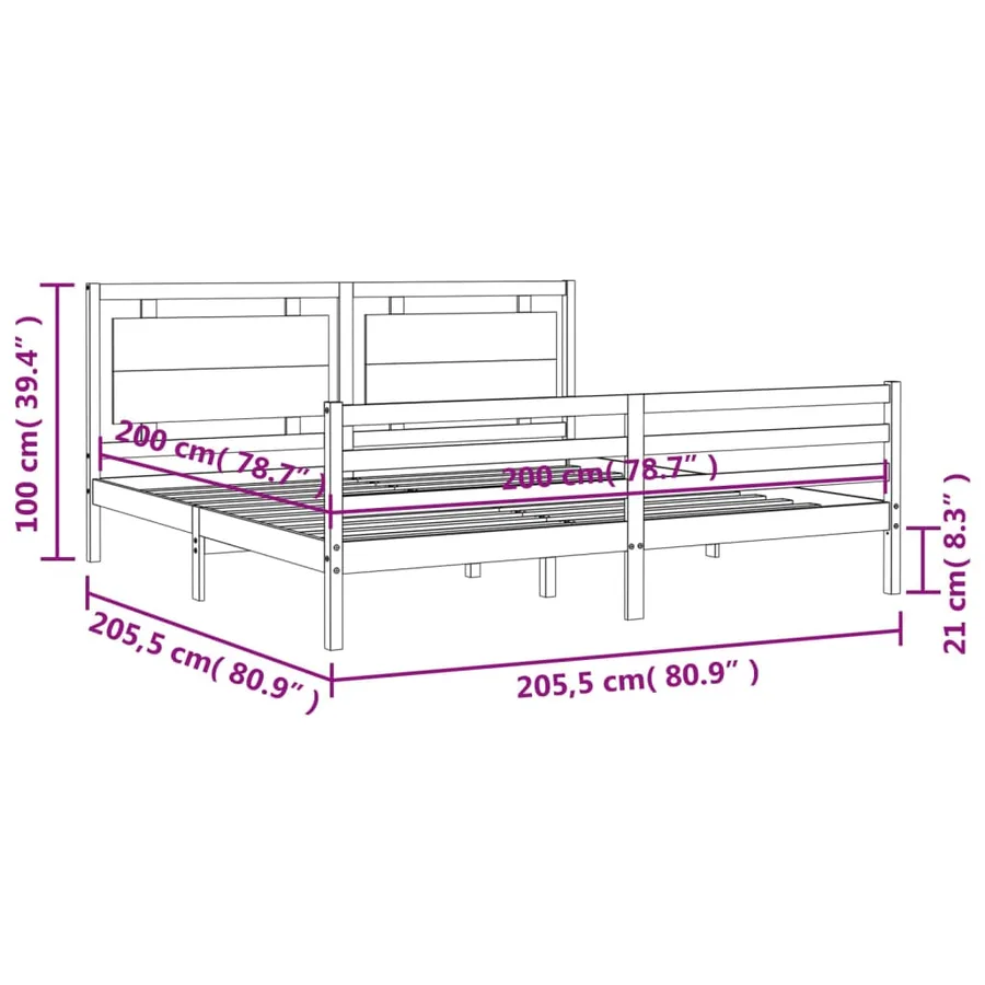 Cadre de lit sans matelas blanc 200x200 cm bois massif - 12