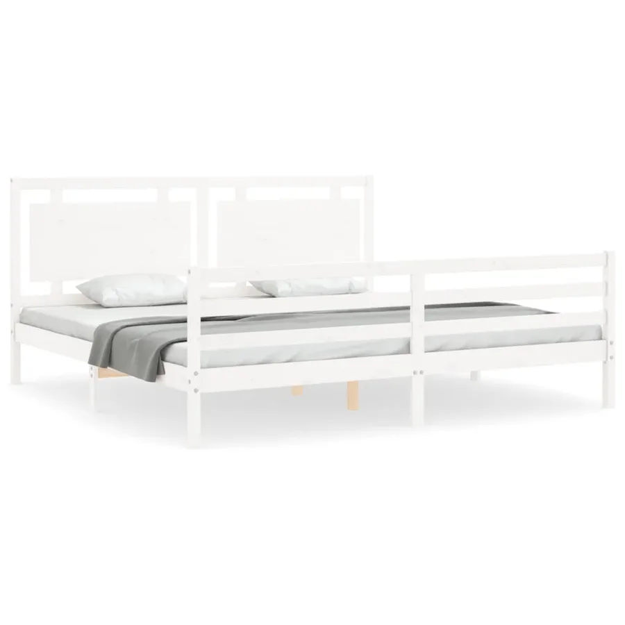 Cadre de lit sans matelas blanc 200x200 cm bois massif - 2