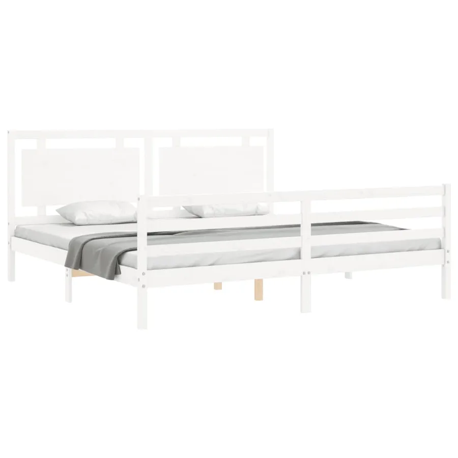 Cadre de lit sans matelas blanc 200x200 cm bois massif - 3