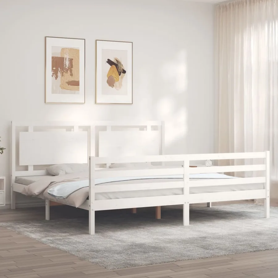 Cadre de lit sans matelas blanc 200x200 cm bois massif - 4