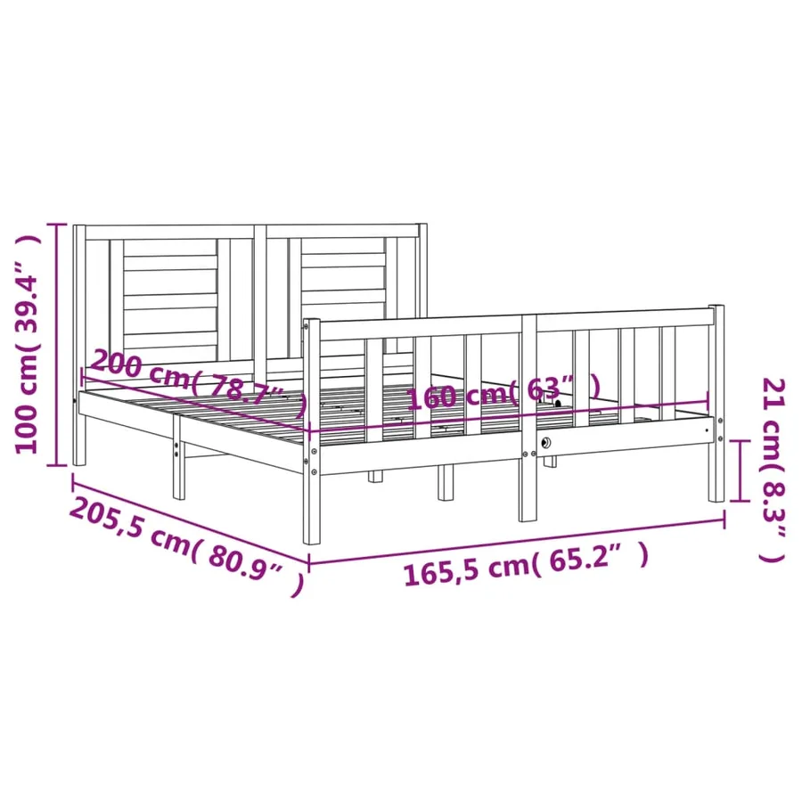 Cadre de lit sans matelas 160x200 cm bois massif de pin - 12