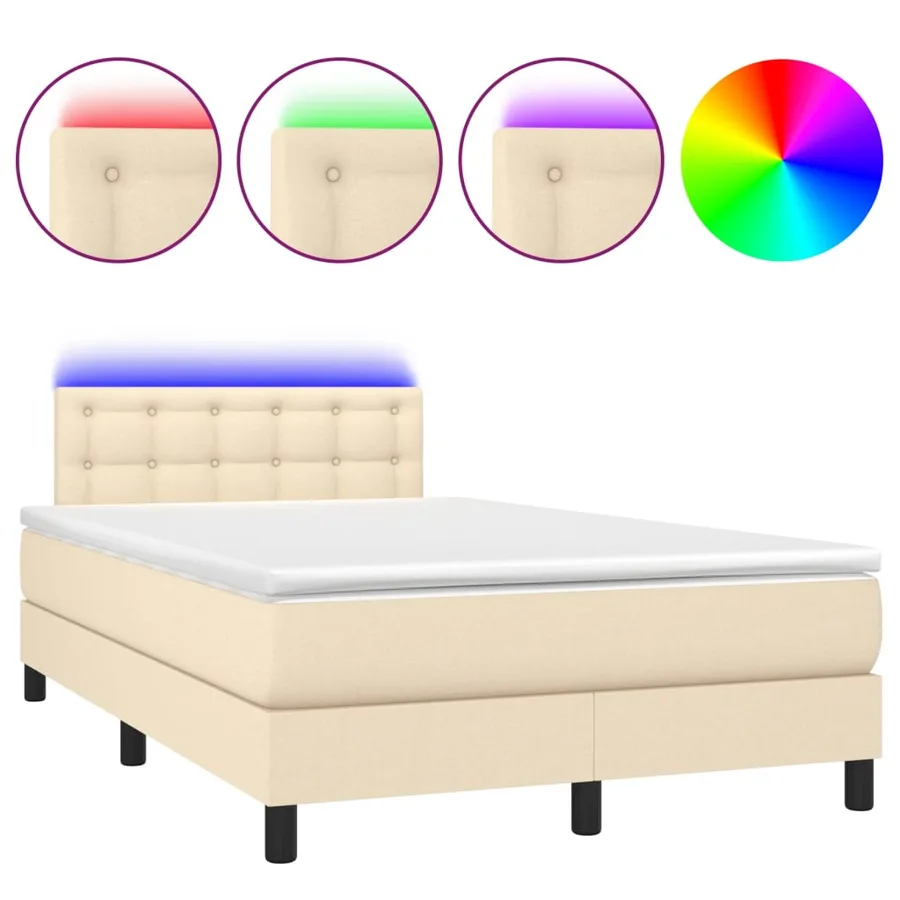 Sommier à lattes de lit avec matelas LED Crème 120x200 cm Tissu - 2