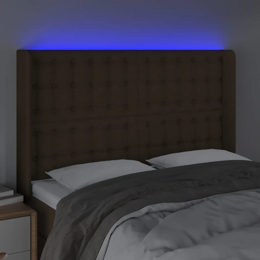 Tête de lit à LED Marron foncé 147x16x118/128 cm Tissu - 4
