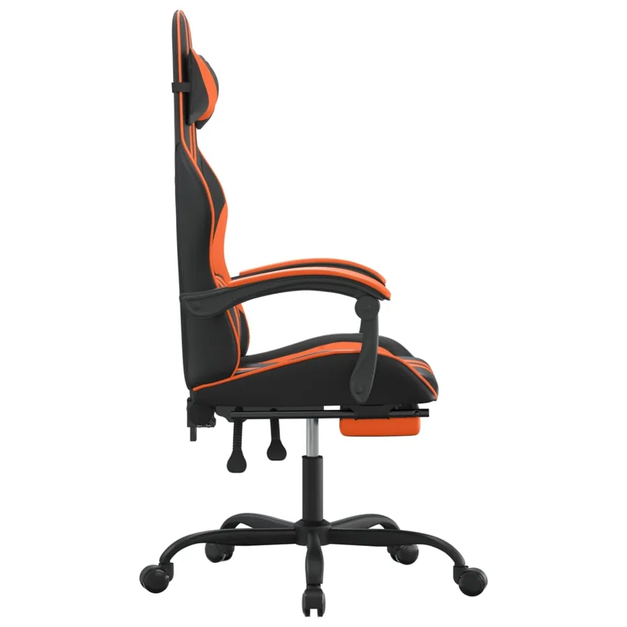Chaise de jeu avec repose-pied Noir et orange Similicuir - 4