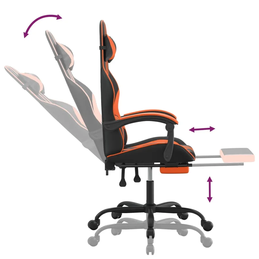 Chaise de jeu avec repose-pied Noir et orange Similicuir - 7