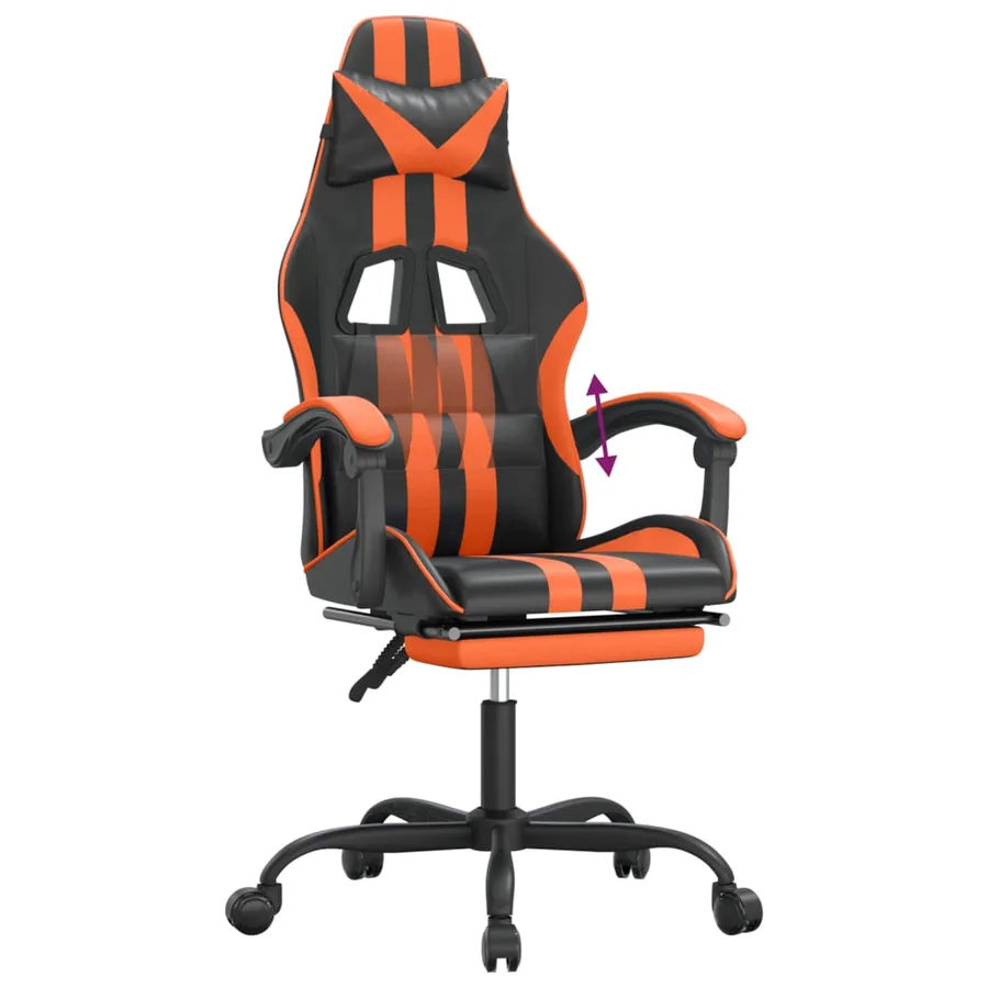 Chaise de jeu avec repose-pied Noir et orange Similicuir - 8