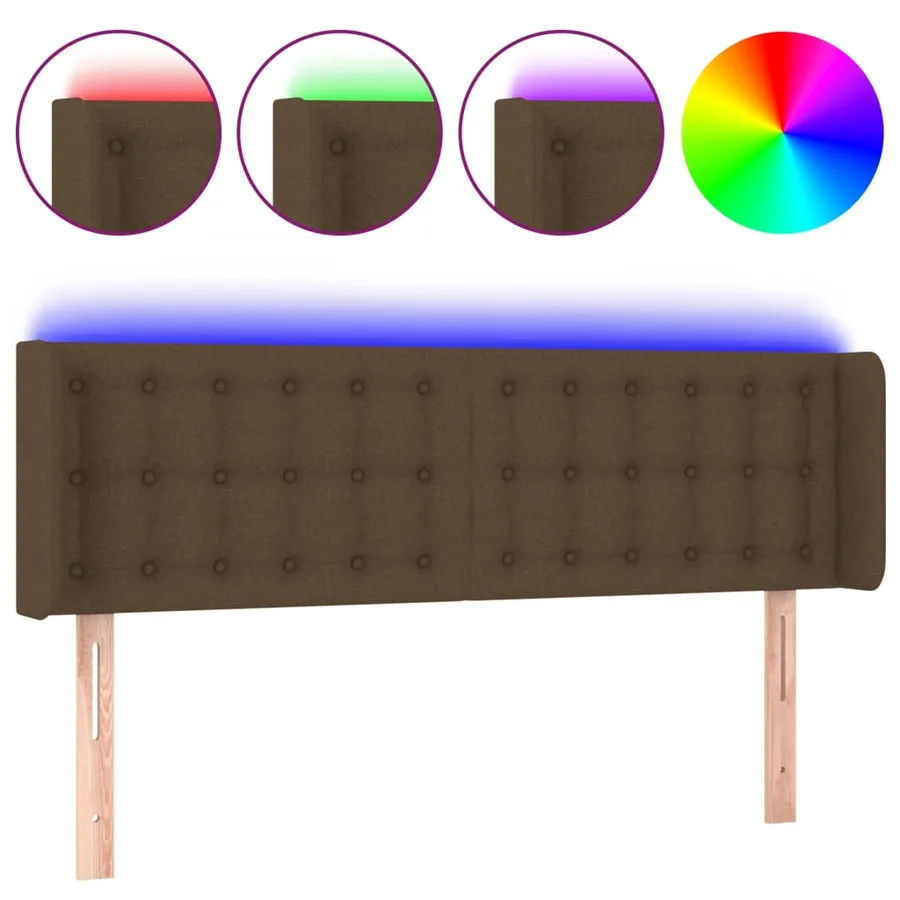 Tête de lit à LED Marron foncé 147x16x78/88 cm Tissu - 2