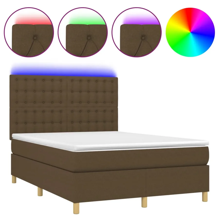 Sommier à lattes de lit matelas et LED Marron foncé 140x200 cm - 2