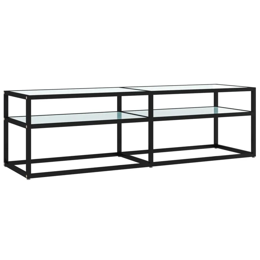 Meuble TV marbre blanc 140x40x40,5 cm verre trempé - 2