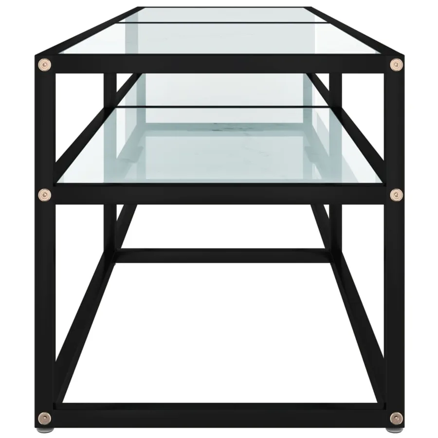 Meuble TV marbre blanc 140x40x40,5 cm verre trempé - 4