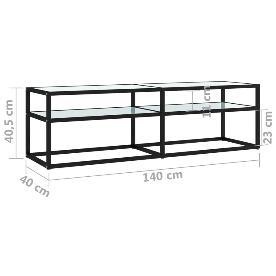 Meuble TV marbre blanc 140x40x40,5 cm verre trempé - 7