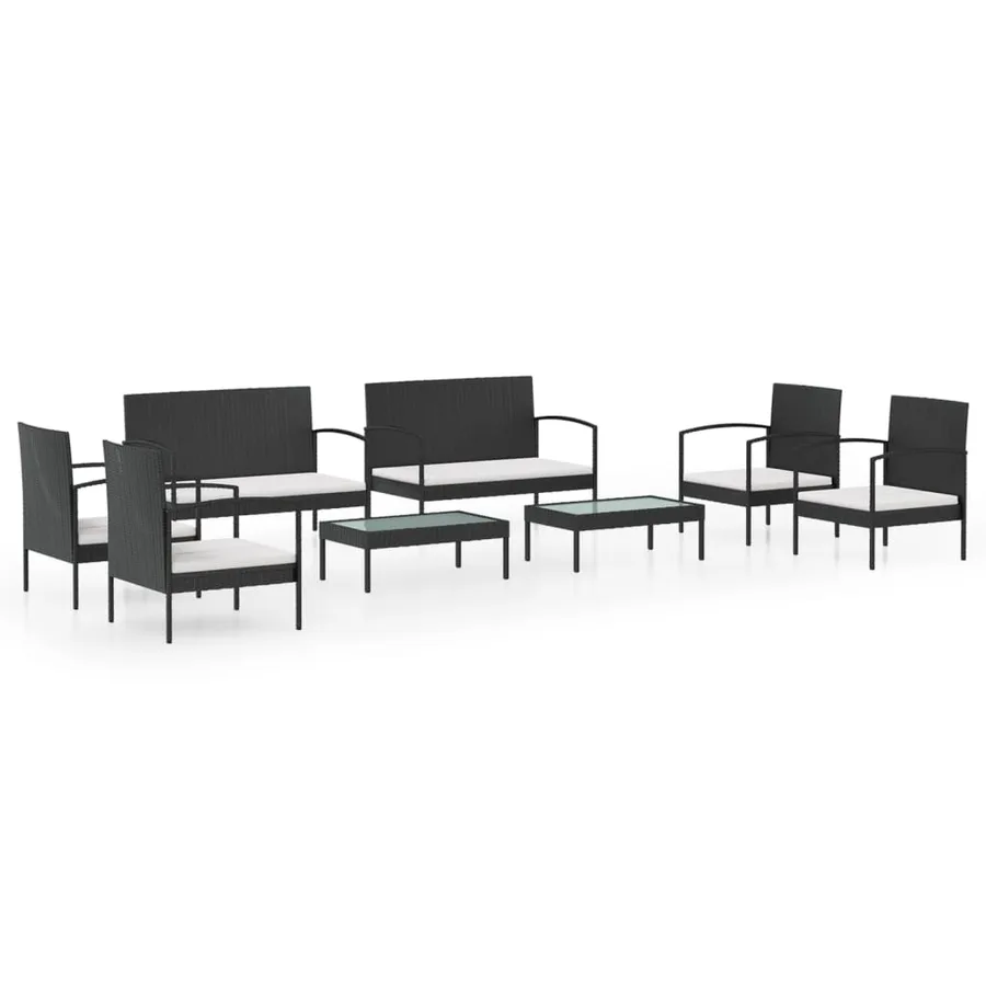 Salon de jardin 8 pcs avec coussins résine tressée noir - 2