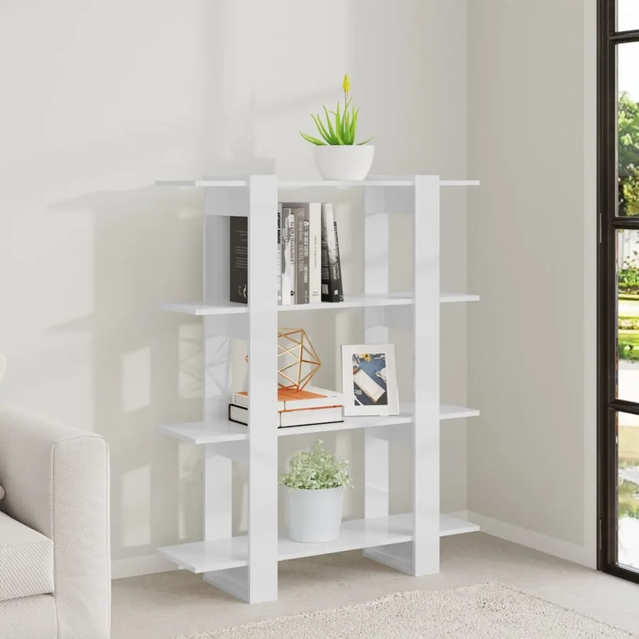 Bibliothèque/Séparateur de pièce Blanc brillant 100x30x123,5 cm - 6