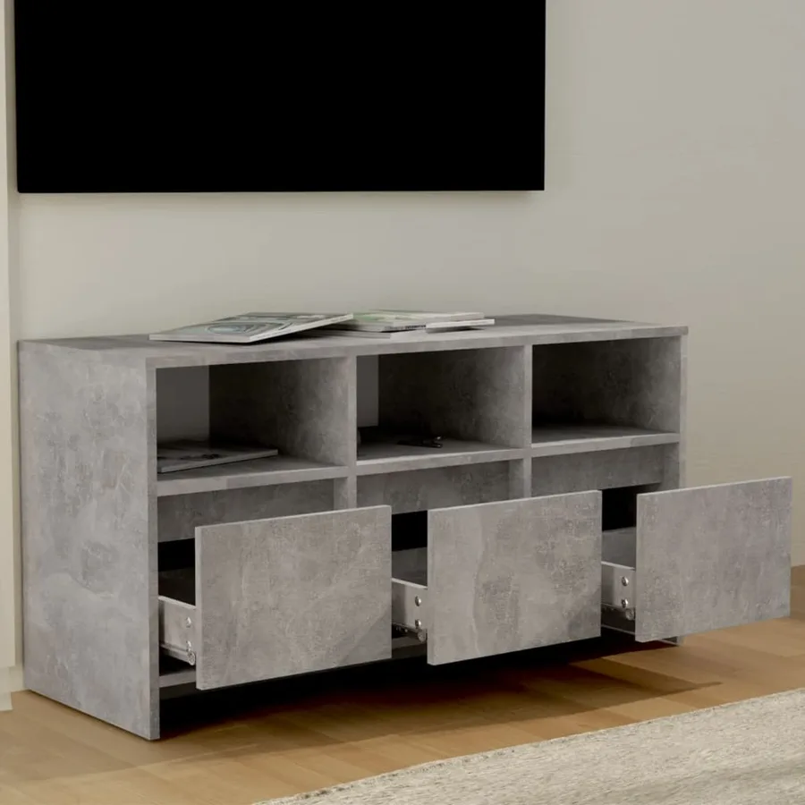 Meuble TV Gris béton 102x37,5x52,5 cm Bois d'ingénierie - 3