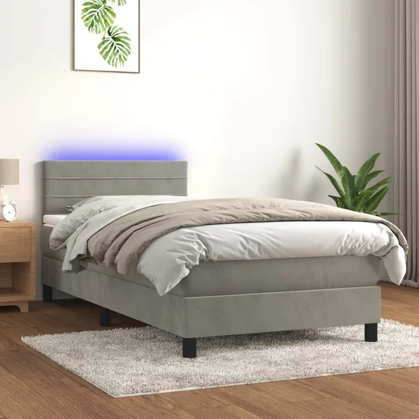 Sommier à lattes de lit et matelas et LED Gris clair 80x200 cm