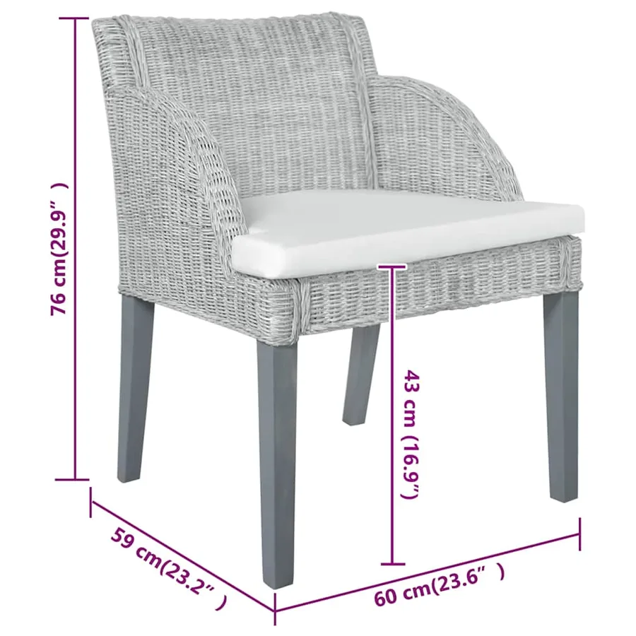 Chaises à manger avec coussins lot de 2 gris rotin naturel - 7