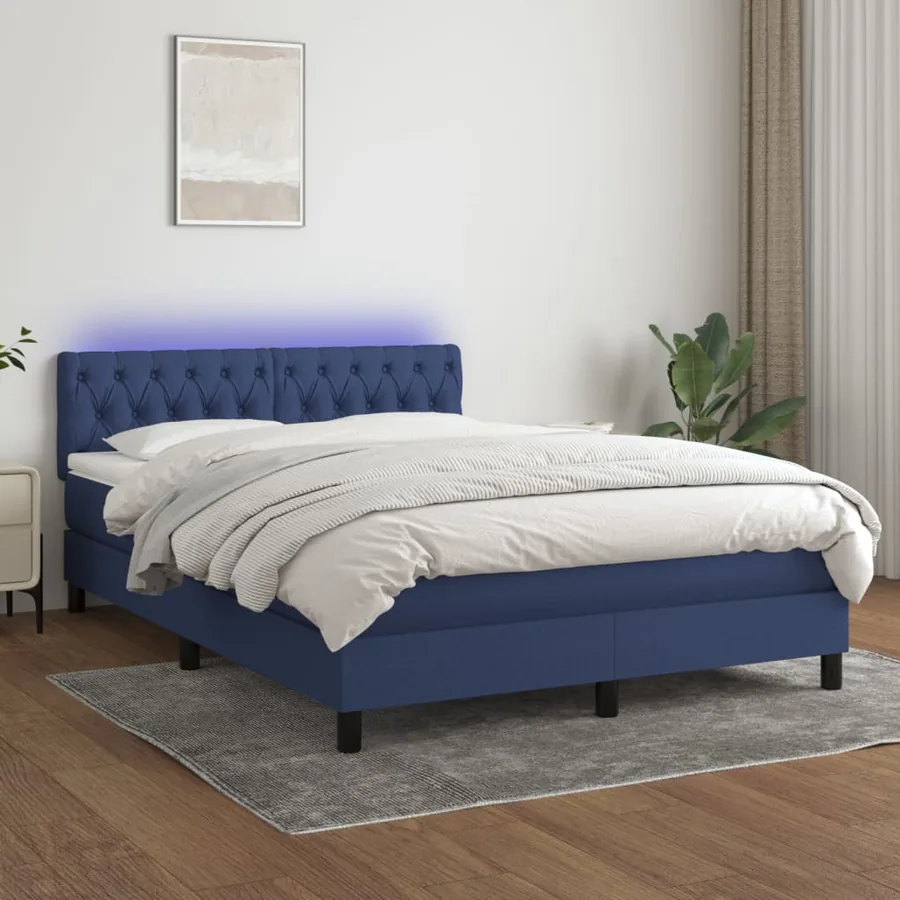 Sommier à lattes de lit avec matelas LED Bleu 140x190 cm Tissu