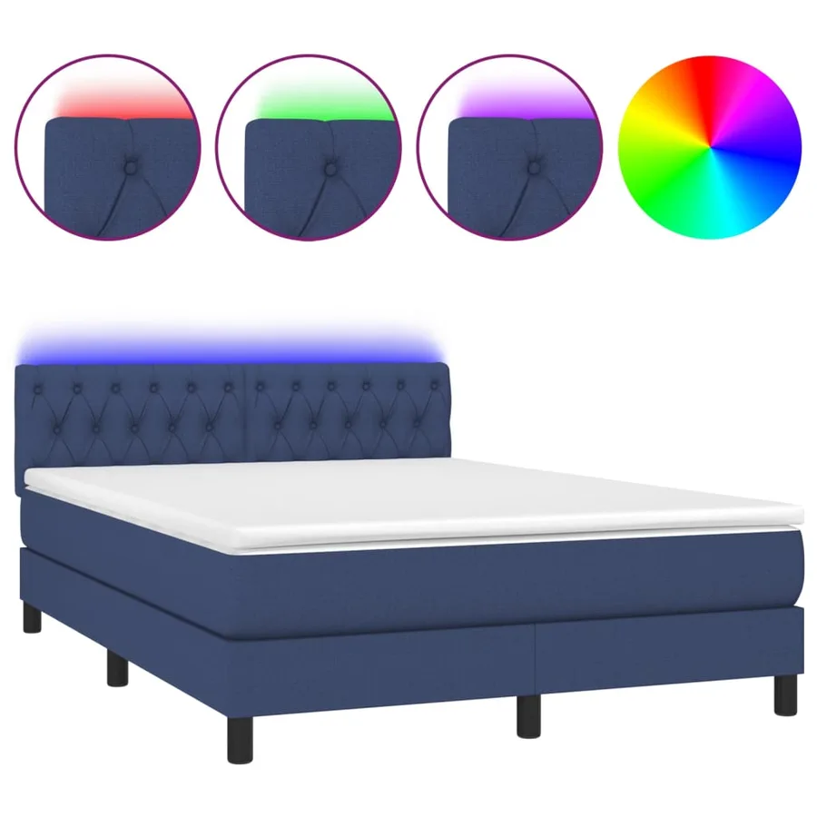 Sommier à lattes de lit avec matelas LED Bleu 140x190 cm Tissu - 2