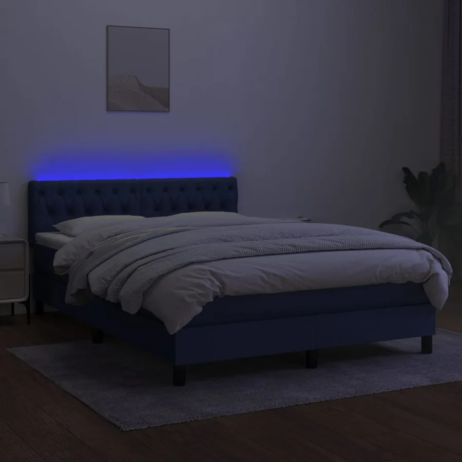 Sommier à lattes de lit avec matelas LED Bleu 140x190 cm Tissu - 4