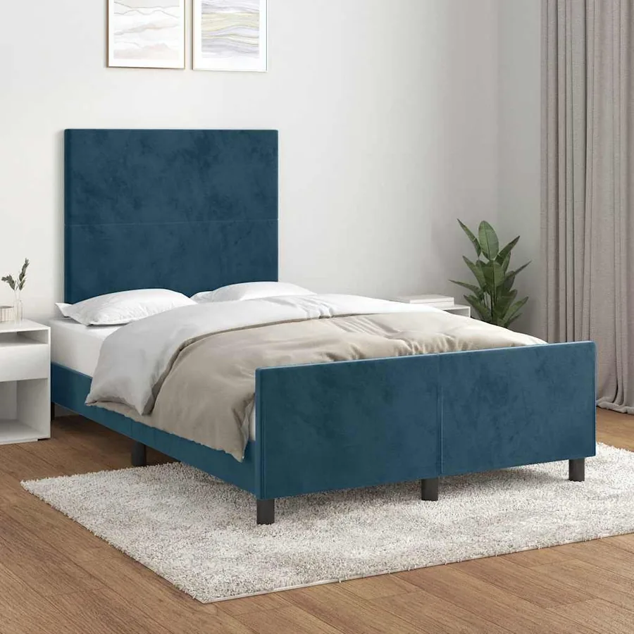 Cadre de lit sans matelas bleu foncé 120x200 cm velours
