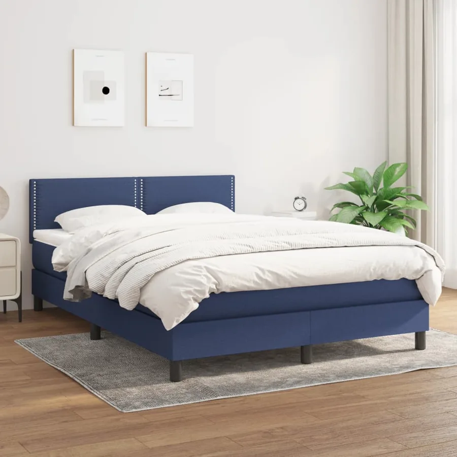 Sommier à lattes de lit avec matelas Bleu 140x190 cm Tissu