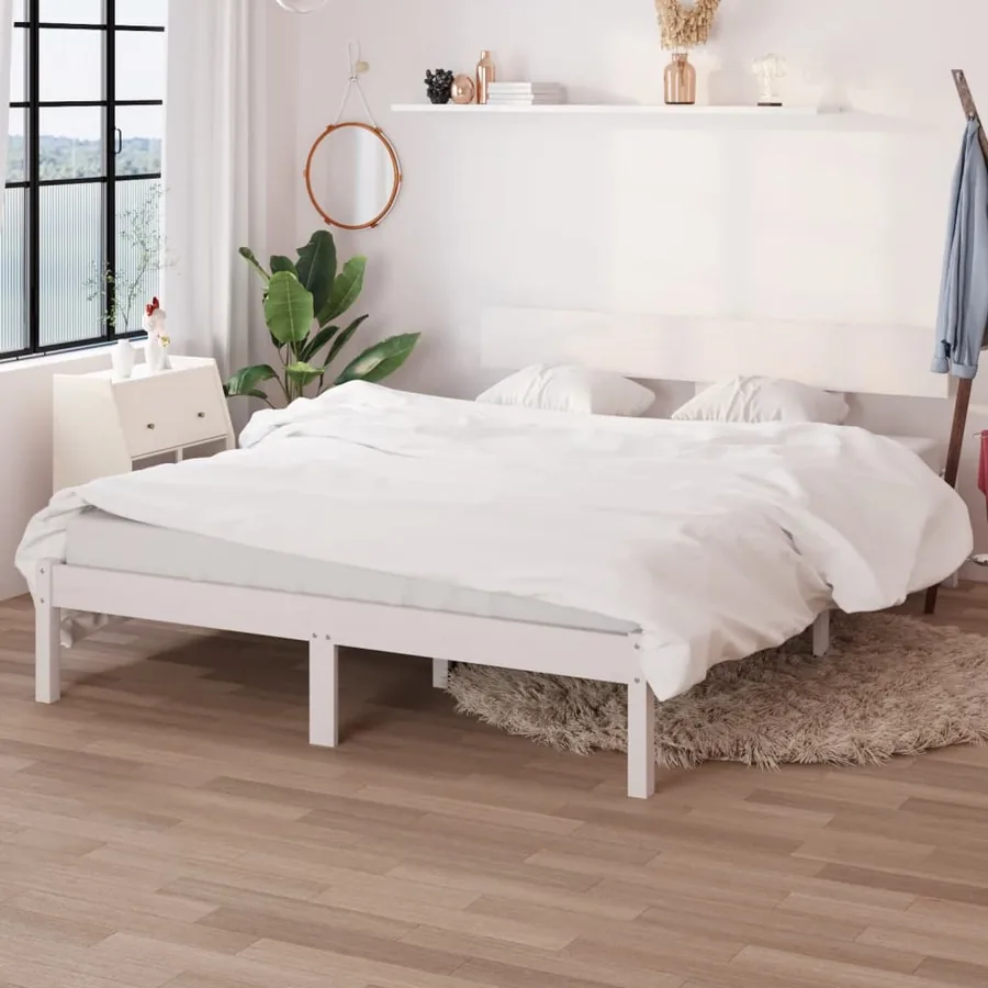 Cadre de lit sans matelas blanc bois de pin massif