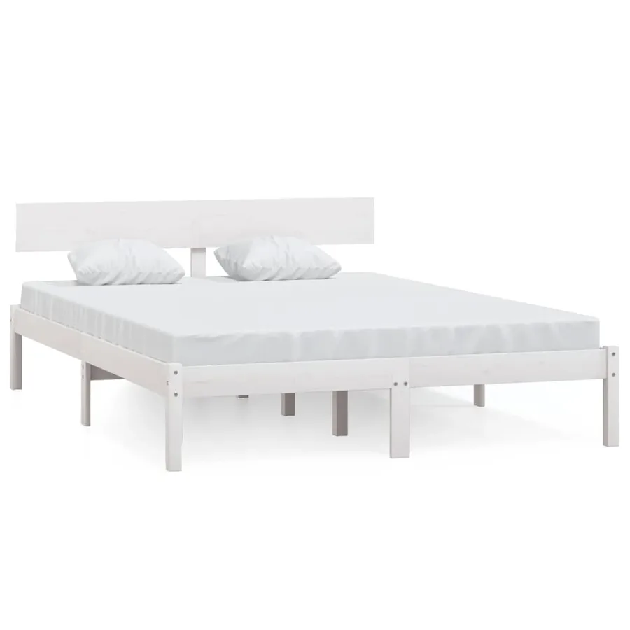 Cadre de lit sans matelas blanc bois de pin massif - 2
