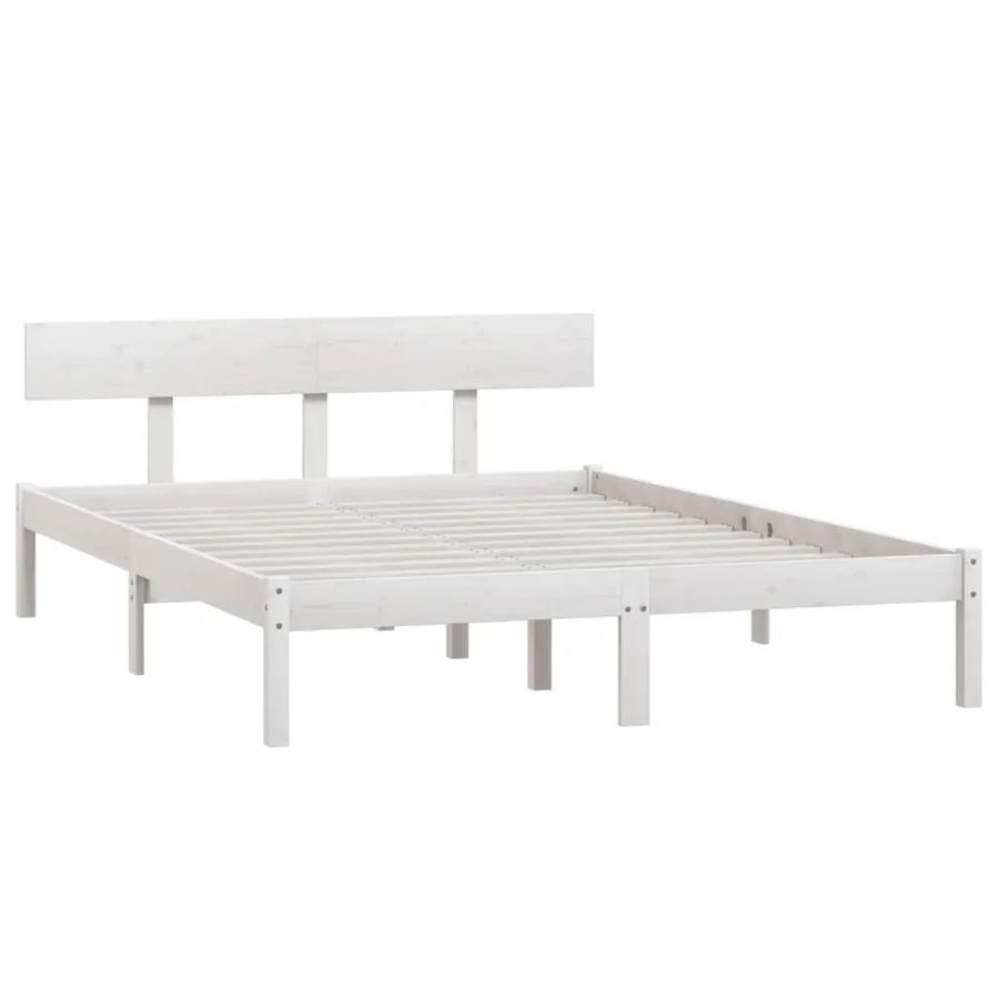 Cadre de lit sans matelas blanc bois de pin massif - 3