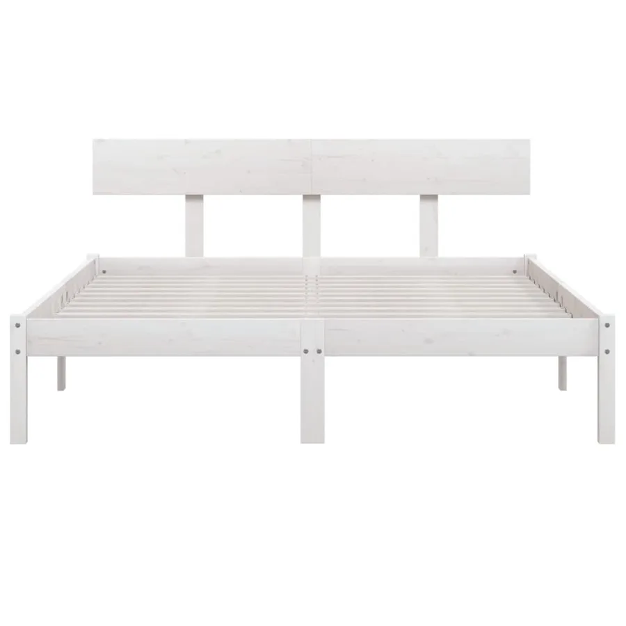 Cadre de lit sans matelas blanc bois de pin massif - 4